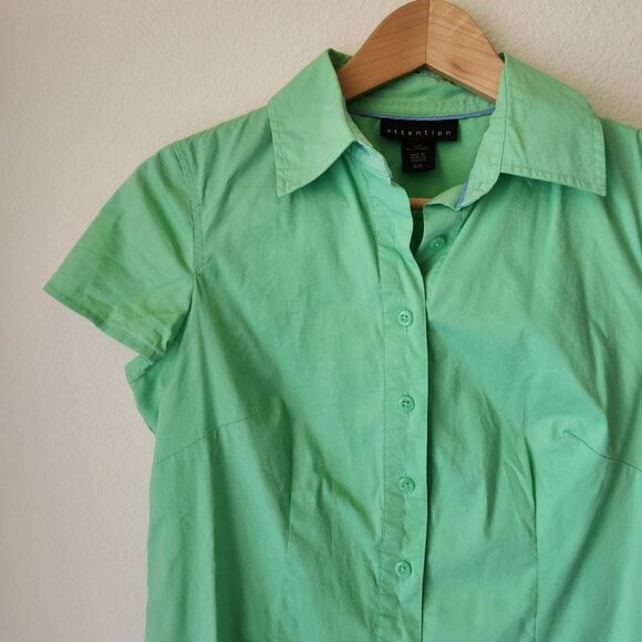 ATTENTION green collared shirt short sleeve button-up front Sz S preppy classic - Picture 2 of 8